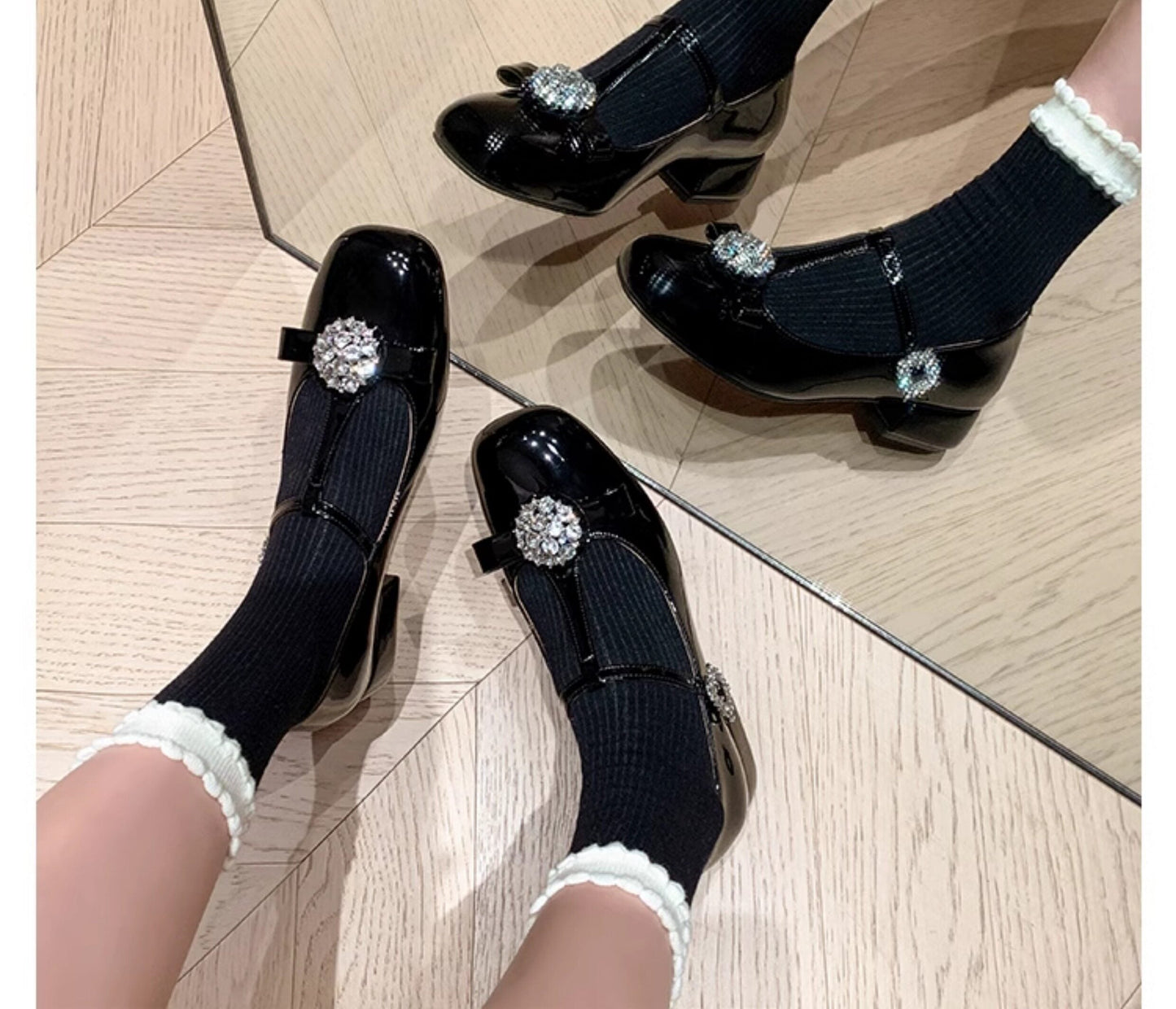 Niche Design SenseT-shaped Single Shoe With Rhinestones For Women 2026 Spring And Autumn New French Style Single Shoe With Mary Zhen Shallow Mouth