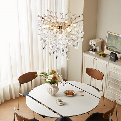 Chandelier Tree Branch Crystal Gold 7-Light Modern 18 In Living Dining