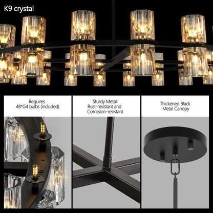Chandelier Crystal LED 48 In Luxury Black Modern Living Dining Room