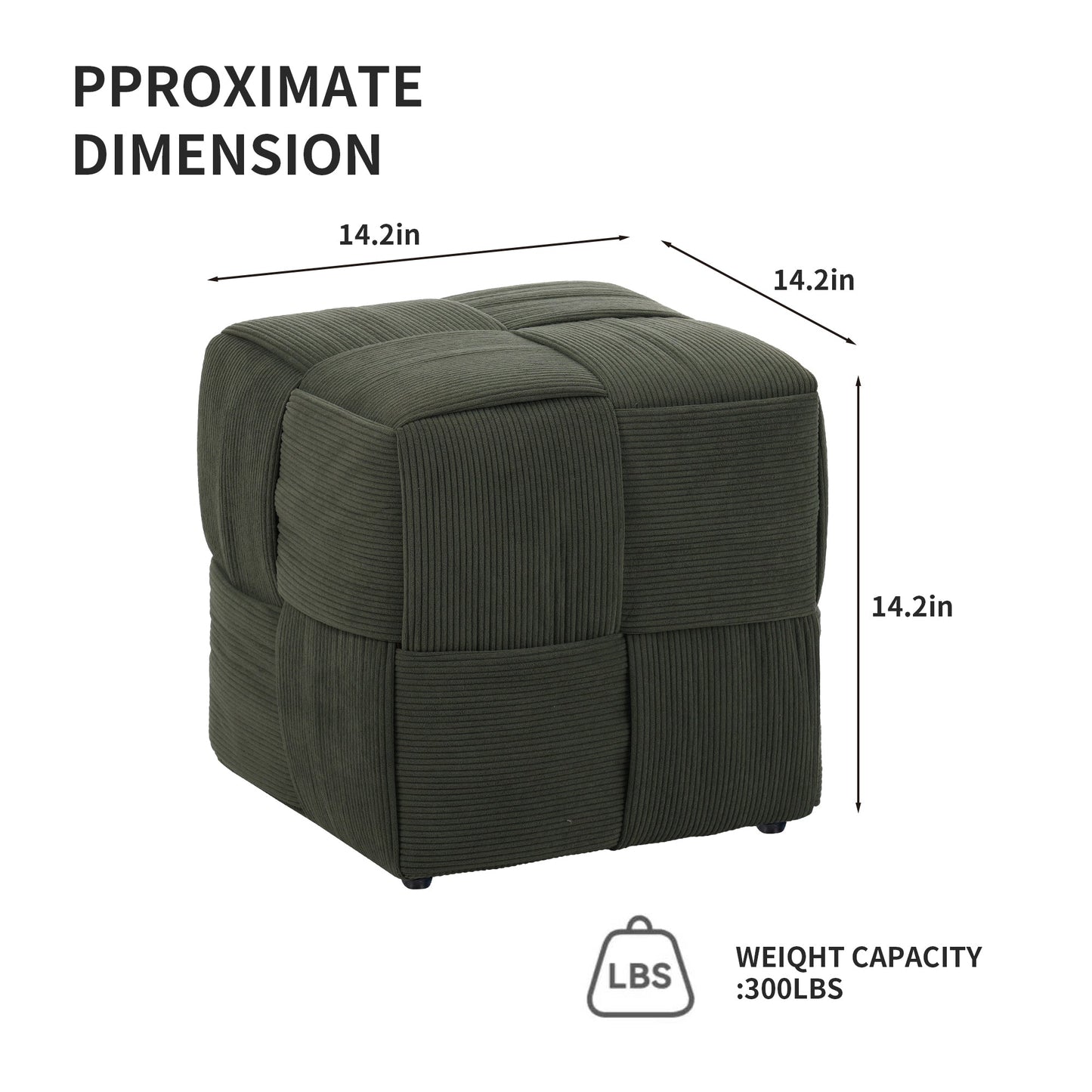 Green Square Ottoman Foot Rest with Corduroy Woven Design Soft Cushioning for