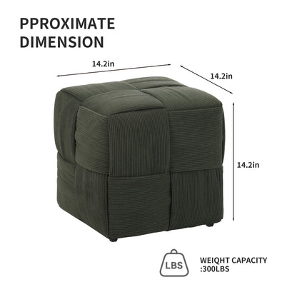 Green Square Ottoman Foot Rest with Corduroy Woven Design Soft Cushioning for