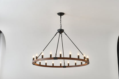 Chandelier Wood Wagon Wheel 20-Light Farmhouse Matte Black 39.3 In