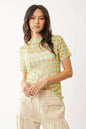 Davi & Dani Checker Board Printed Mesh Short Sleeve Top