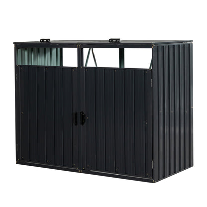 Outdoor Garbage Bin Shed Galvanized Steel Charcoal 2 Cans