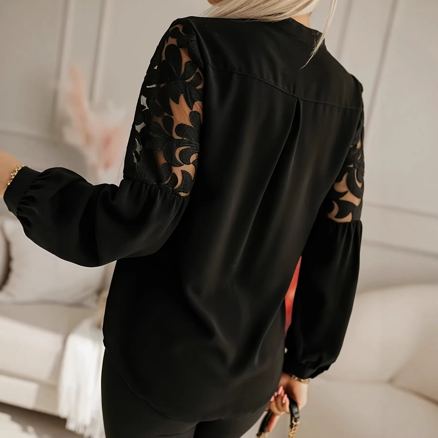 Stylish And Elegant Solid-color Casual Long-sleeve Shirt With A Hollow-out Design