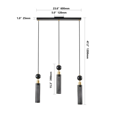 Chandelier 3-Light Black Gold Pendant Cylindrical Mesh Shades 25 In