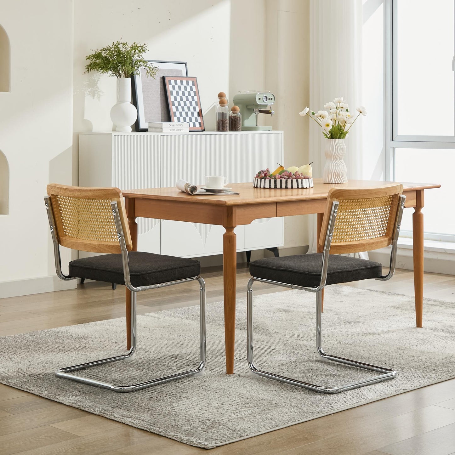 Mid Century Modern Dining Chairs Set of 2, Velvet Accent Chairs with Natural