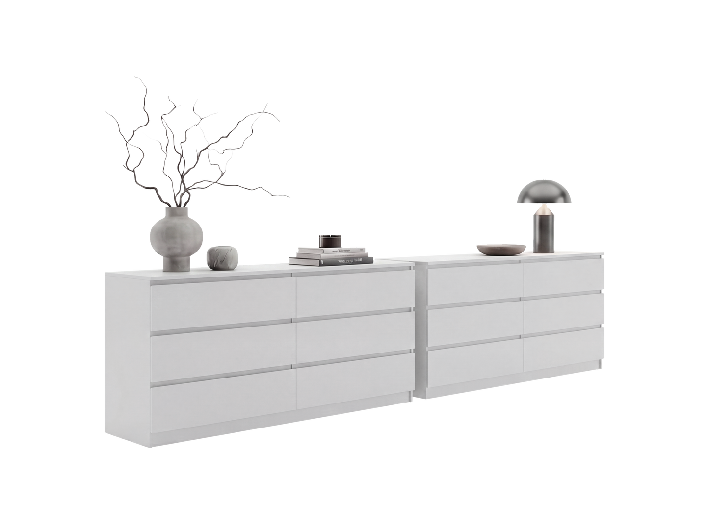 Dresser Minimalist Set of 2 6-Drawer White Particle Board Metal Legs 60.4 In