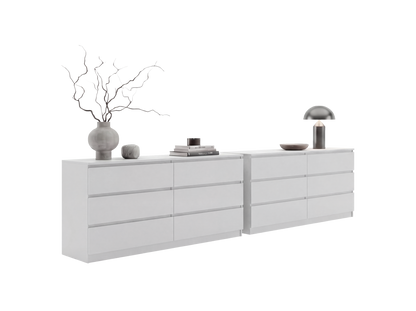 Dresser Minimalist Set of 2 6-Drawer White Particle Board Metal Legs 60.4 In