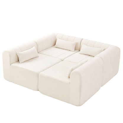 Sectional Sofa Modular Polyester Beige 4 Seat 145 In No Assembly