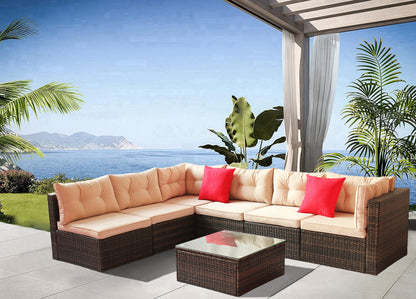 Outdoor Sectional Set PE Rattan 7 Piece Seats 6