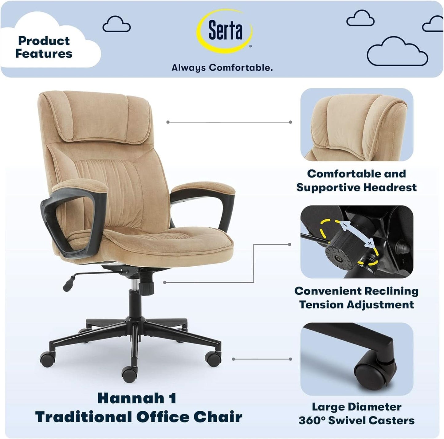 Hannah Executive Ergonomic Office Chair With Lumbar Support Beige Microfiber