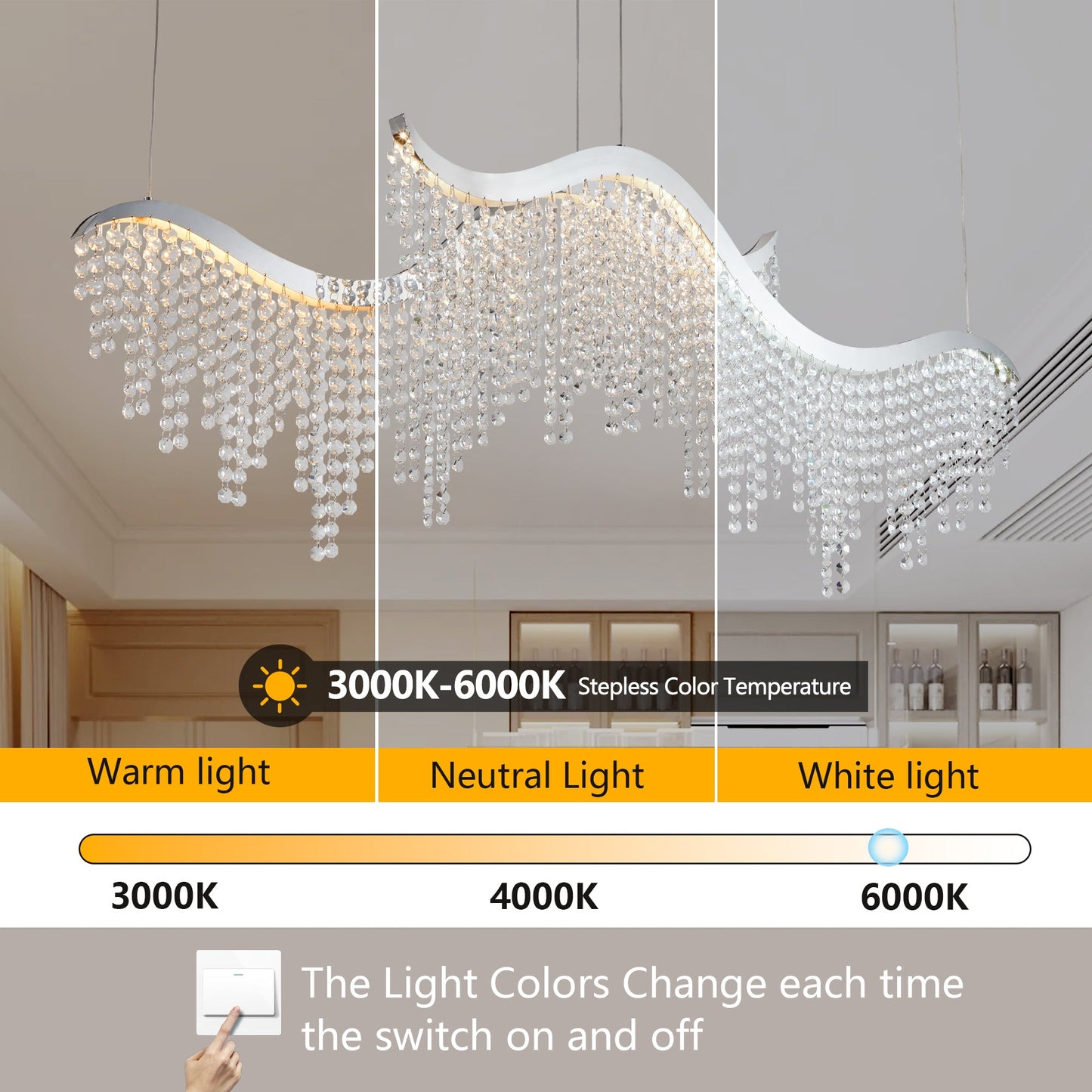 Chandelier Wave LED Crystal 36 In Modern Adjustable Color Temperature