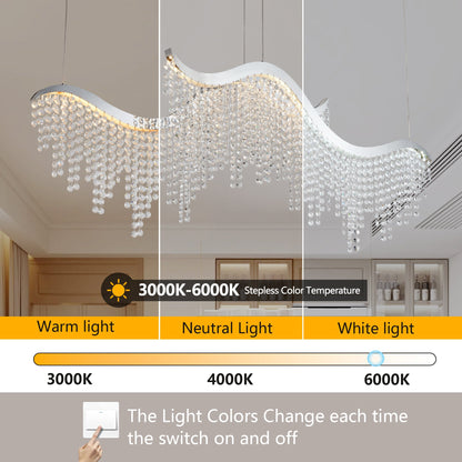 Chandelier Wave LED Crystal 36 In Modern Adjustable Color Temperature
