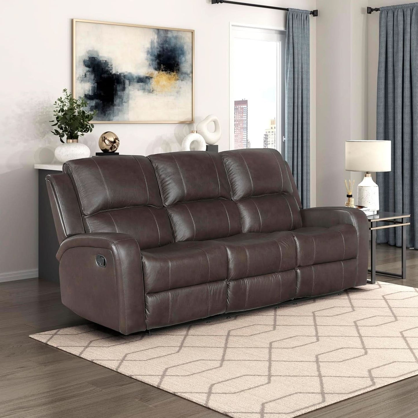 Manual Double Recliner Sofa Brown Leather Match Wall Hugger