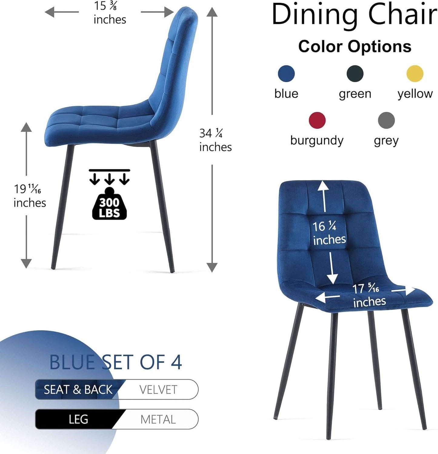 Navy Blue Velvet Dining Chairs Set of 4 Armless Tufted