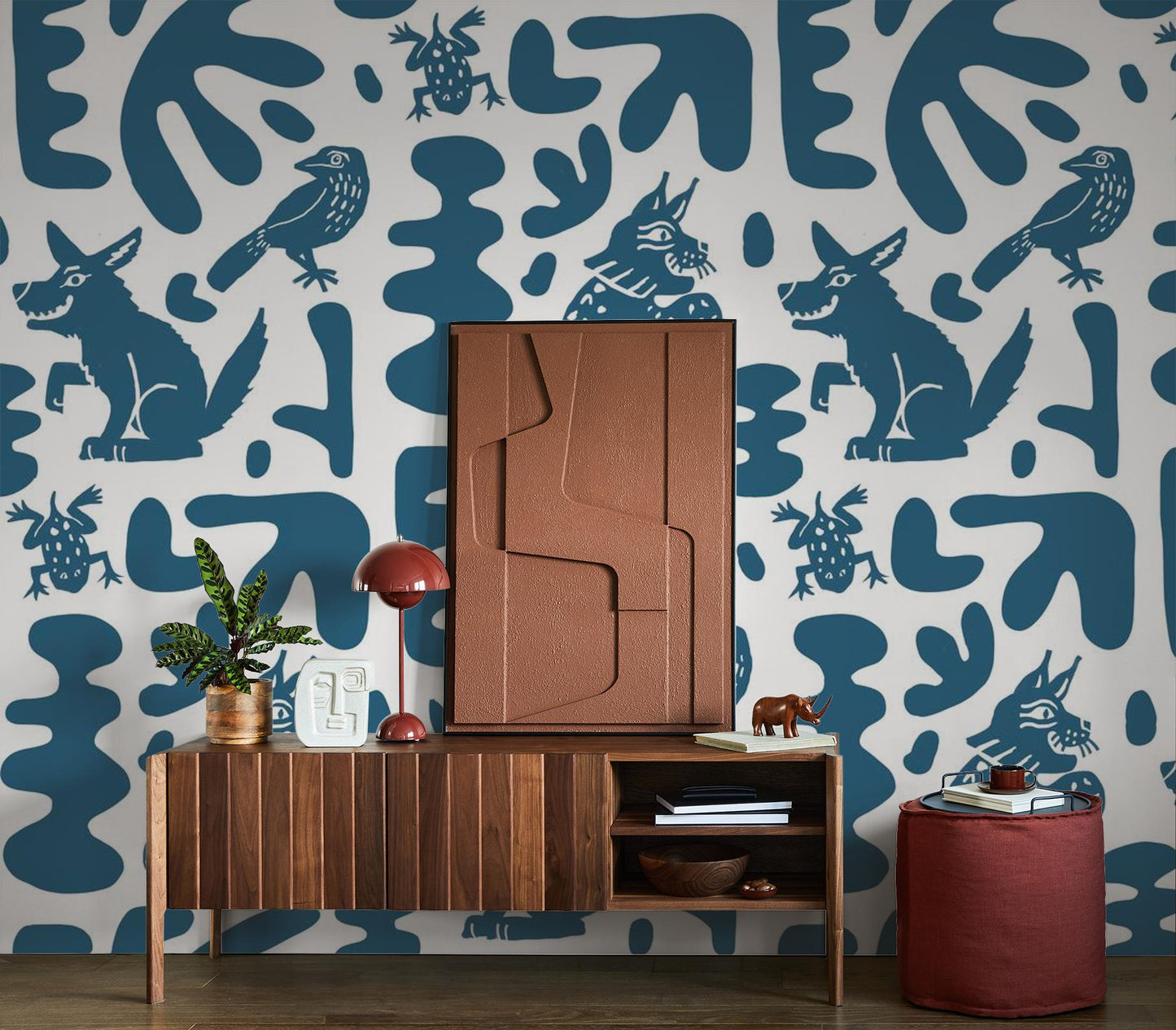 Abstract Animales Wallpaper, white and blue