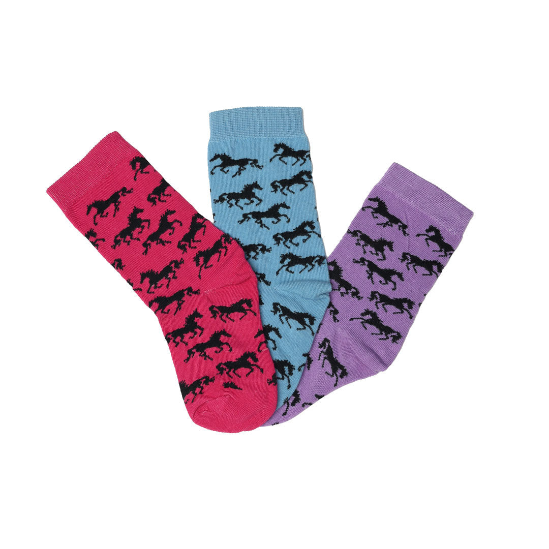 AWST Int'l Youth "Lila" Galloping Horses Crew Socks- 3 Pack