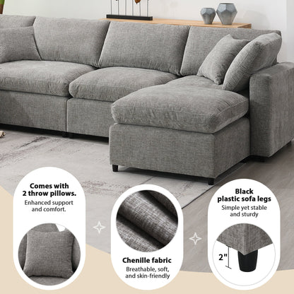 6-Seat U-Shape Modular Sofa with Ottoman, 130