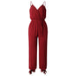 back tether deep V-neck suspender jumpsuit