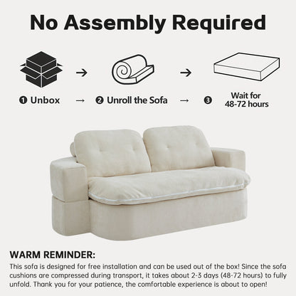 Sofa Bed Floor Modern Chenille Cream No Assembly 2 Pillows 78.7 In