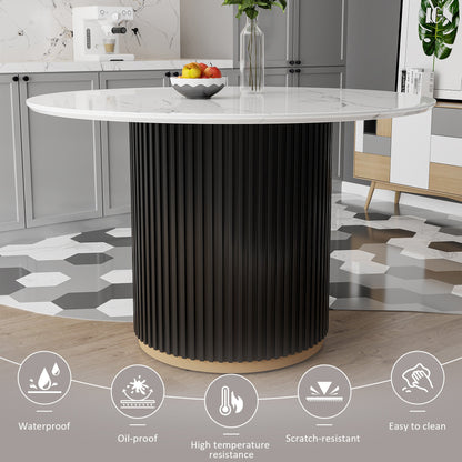 Modern 46' Round Dining Table Set for 4, Faux Marble Top with Black Wave Metal