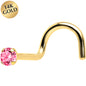 Solid 14K Yellow Gold 2mm Pink Cubic Zirconia Solitiare Nose Ring