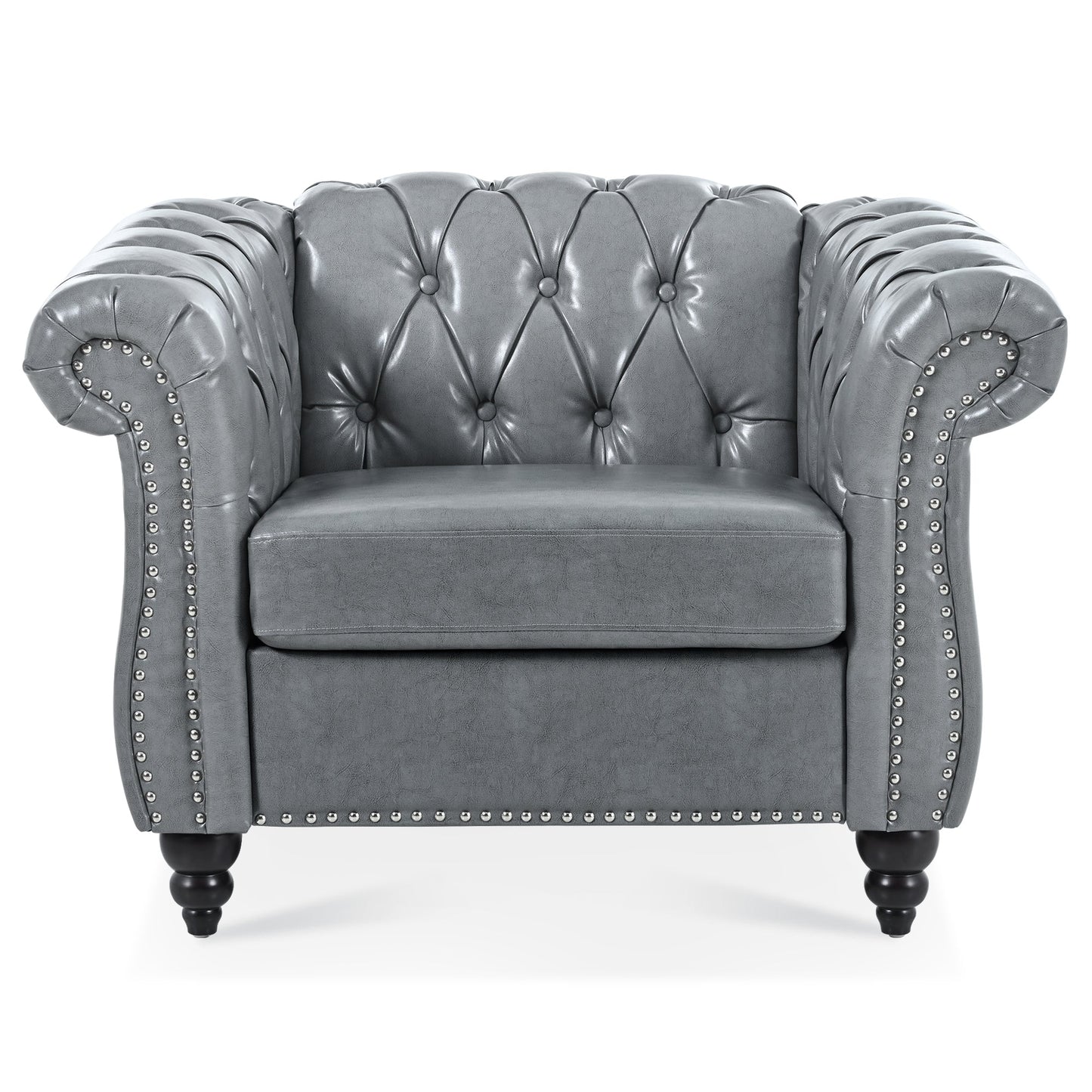 Accent Chair Contemporary PU Leather Gray Birch Legs 39x32x28 In 220 LB