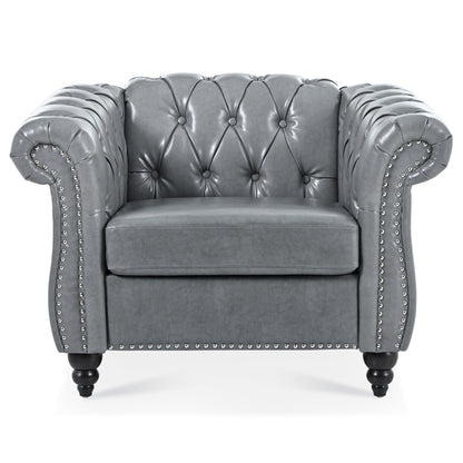 Accent Chair Contemporary PU Leather Gray Birch Legs 39x32x28 In 220 LB