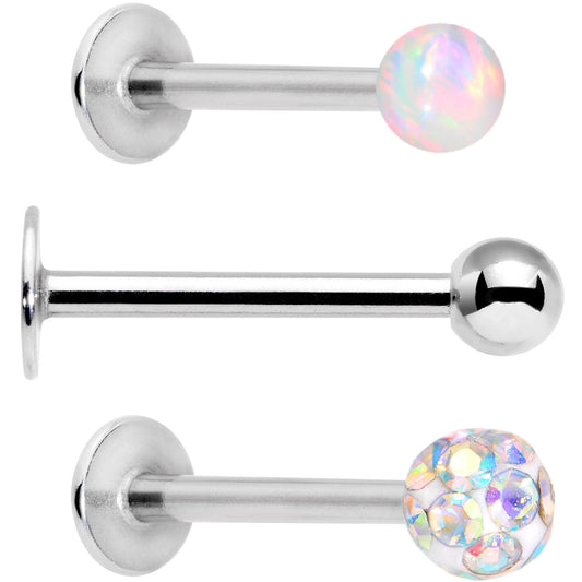 16G 5/16 Aurora Faux Opal Ball Labret Monroe Tragus 3 Pack Set