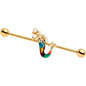 14G White Orb Gold PVD Rainbow Mermaid Industrial Barbell 38mm