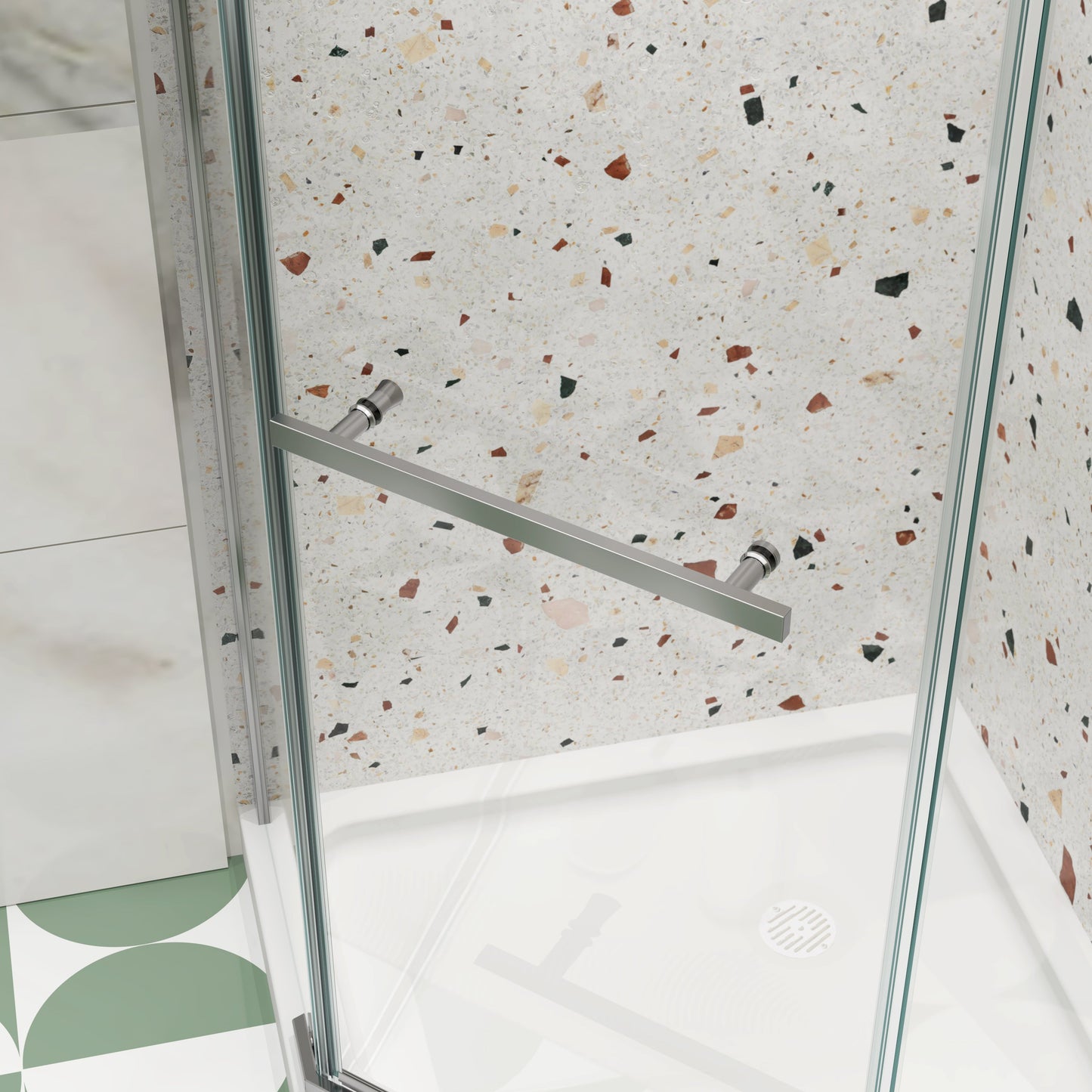 Pivot Shower Door 34.75 x 72 in. Frameless Neo-Angle Chrome, 1/4in Tempered