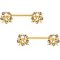 9/16 Clear Gem Gold PVD Halo Pretty Bow Barbell Nipple Ring Set