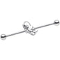 14G Clear Gem Half Heart Kitten Industrial Barbell 38mm