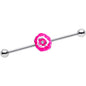 14G Clear Gem Pink Anemone Flower Industrial Barbell 38mm