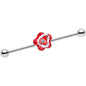14G Clear Gem Red Anemone Flower Industrial Barbell 38mm
