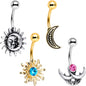 Blue Pink Gem Sun and Moon Goddess Belly Ring Set of 4