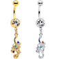 Clear Gem Gold PVD Filigree Flow Best Friend Dangle Belly Ring Set of 2