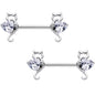 14G 9/16 Kitty Cat Paws Barbell Nipple Ring Set
