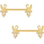 9/16 Clear Gem Gold PVD Royal Swan Barbell Nipple Ring Set
