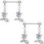9/16 Clear CZ Gem Stemmed Flower Dangle Barbell Nipple Ring Set