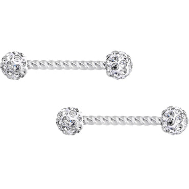 14G Clear Gem Cluster Twisted Horseshoe Barbell Nipple Ring Set