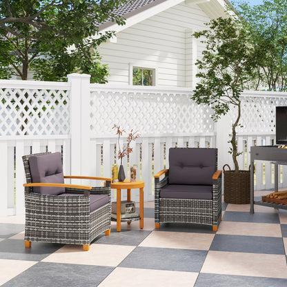 Outdoor Bistro Set PE Rattan Wood Frame Gray 3 Piece