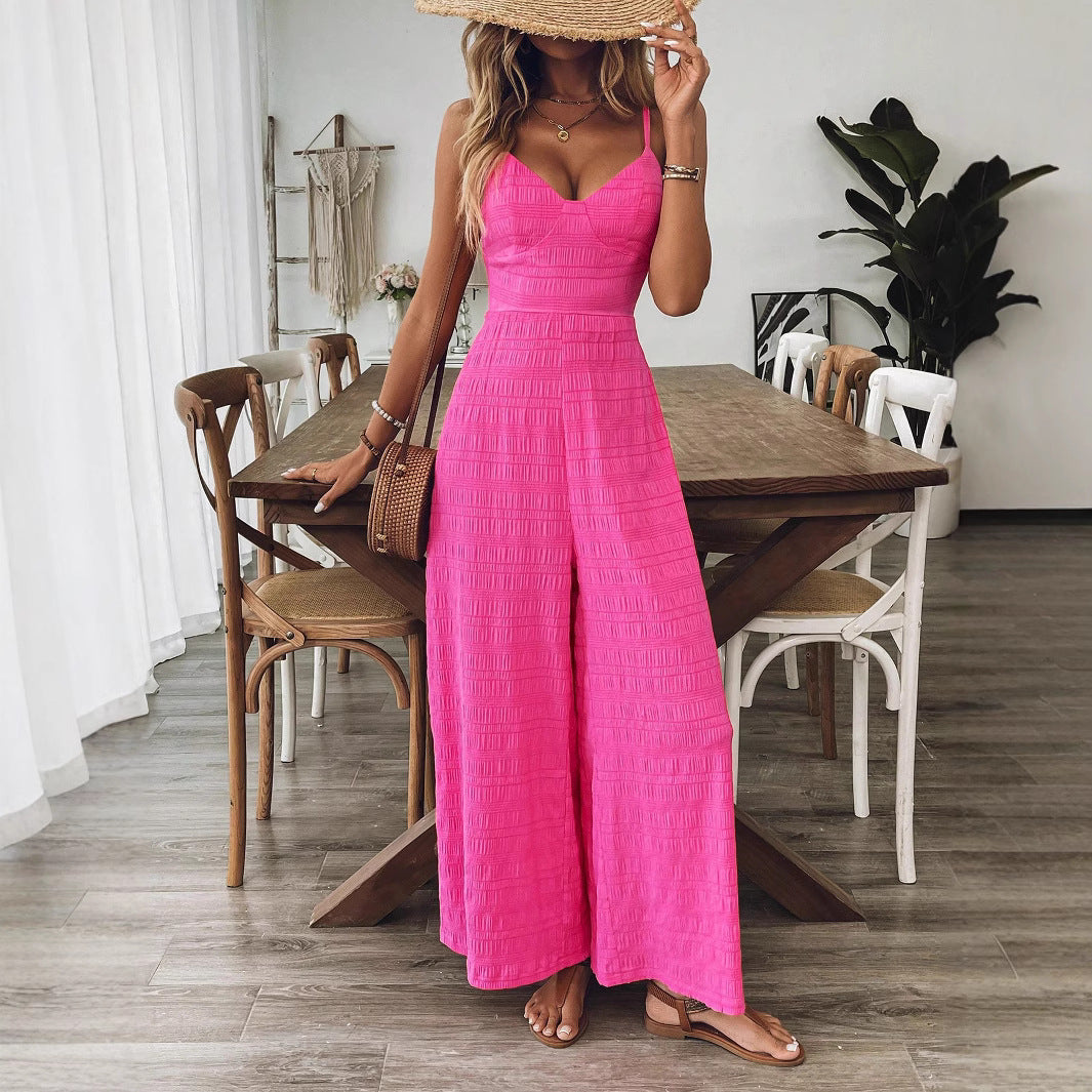 Women's Casual Loose Short Sleeved Jumpsuit