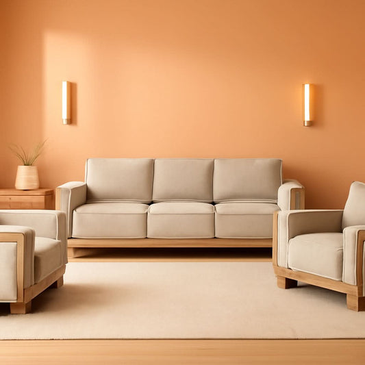 Oran Modern Sofa Set With Track Arms Light Brown Living Room