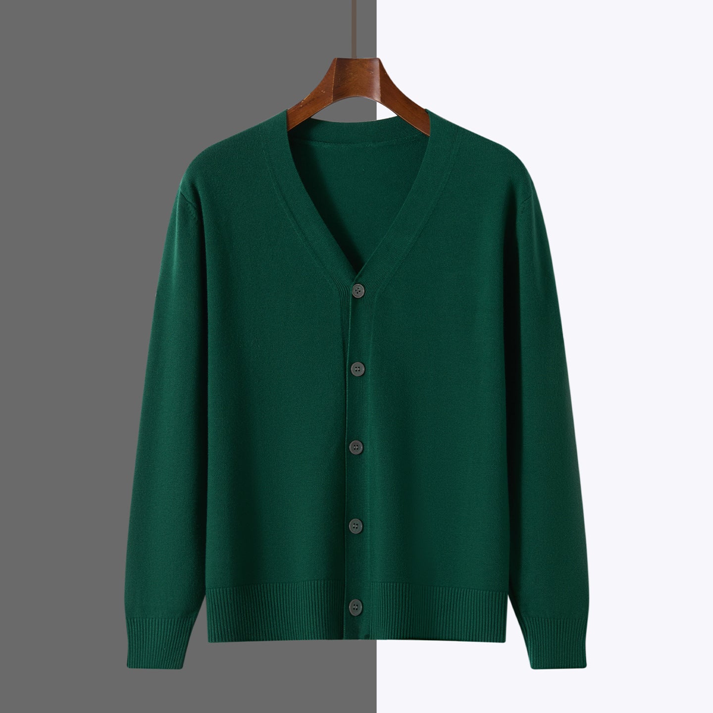 V-neck Knitted Cardigan Coat Men's Andy Velvet Long Sleeve