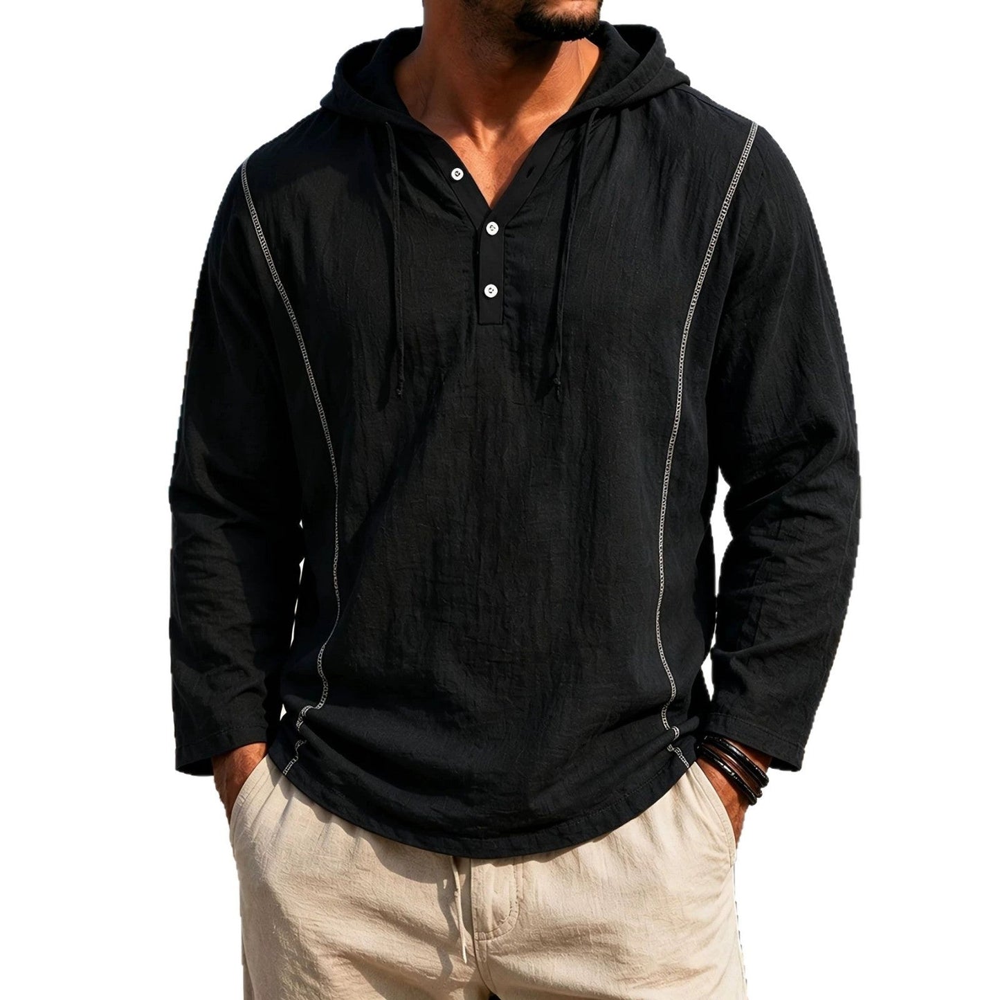 Mens Casual Stylish Loose-fitting Long-sleeve Hooded Sweatshirt