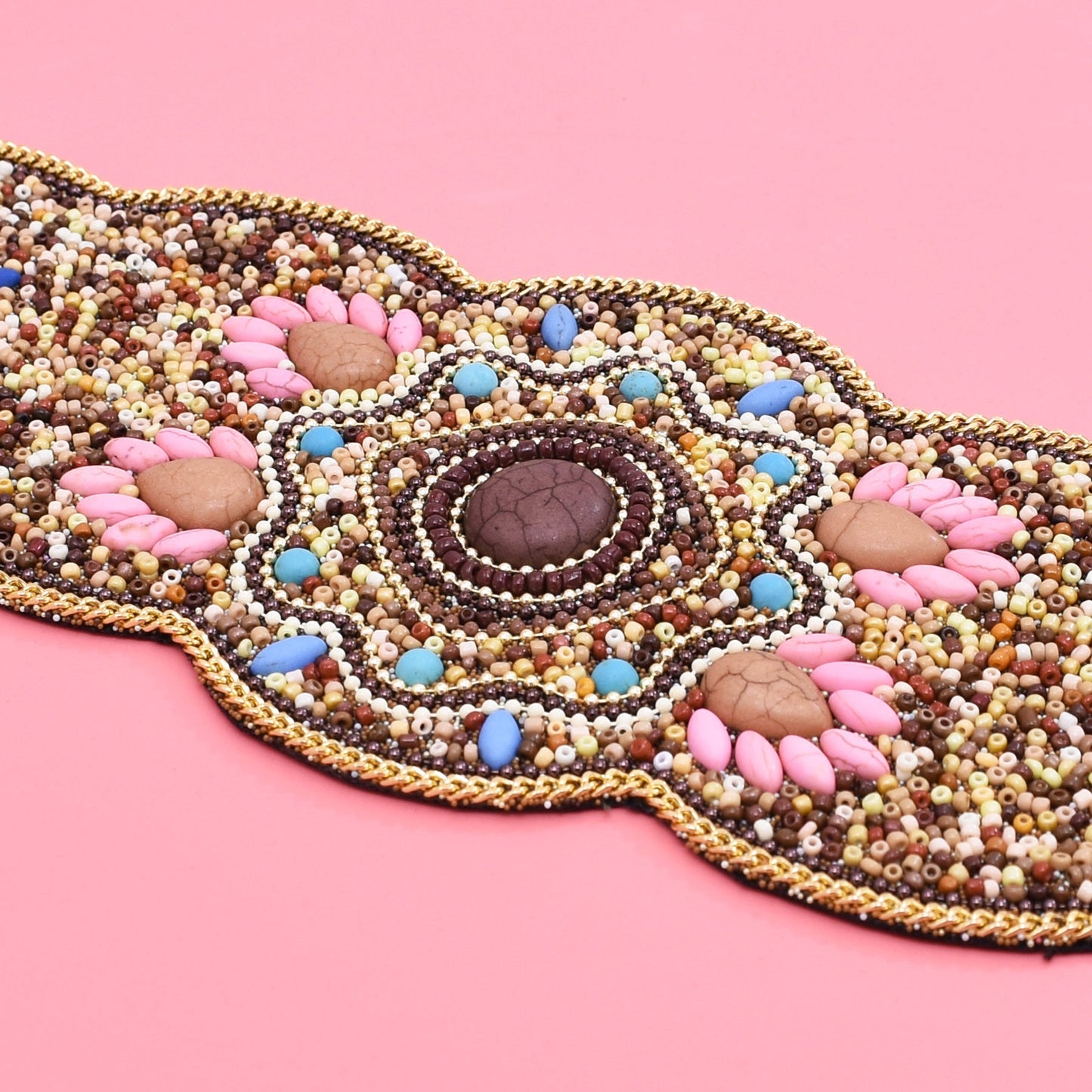 Beaded And Pressed Imitation Turquoise Elastic Waistband For Clothing Belt