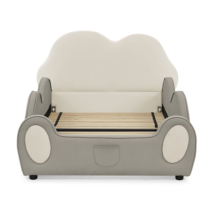 Cute Cloud Shape Bed With Guardrails Cartoon Design, Storage Pocket