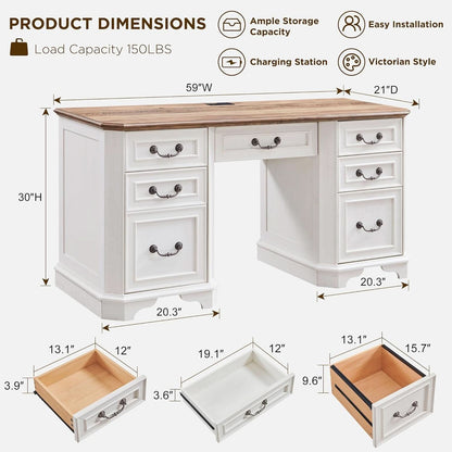 59 Victorian Farmhouse Executive Desk Antique White